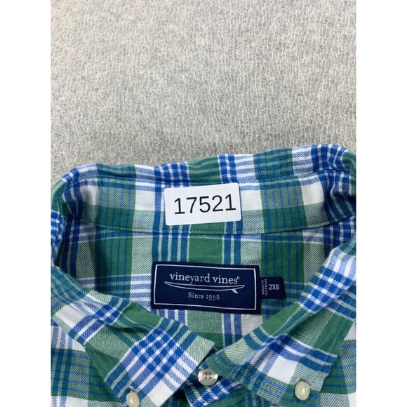 Vineyard Vines Cotton Linen Blend Plaid Button Down Shirt (Men's XXL) Blue - Picture 4 of 12